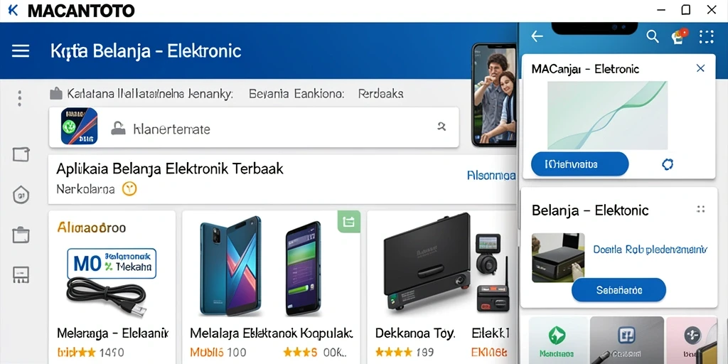 Tampilan antarmuka aplikasi MACANTOTO dengan berbagai produk elektronik.