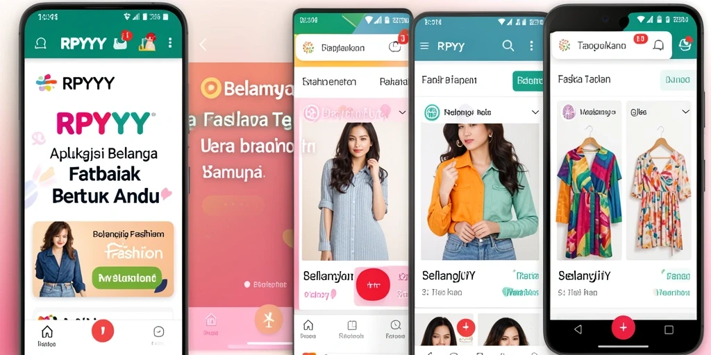 Tampilan antarmuka aplikasi RPYYY untuk belanja fashion.